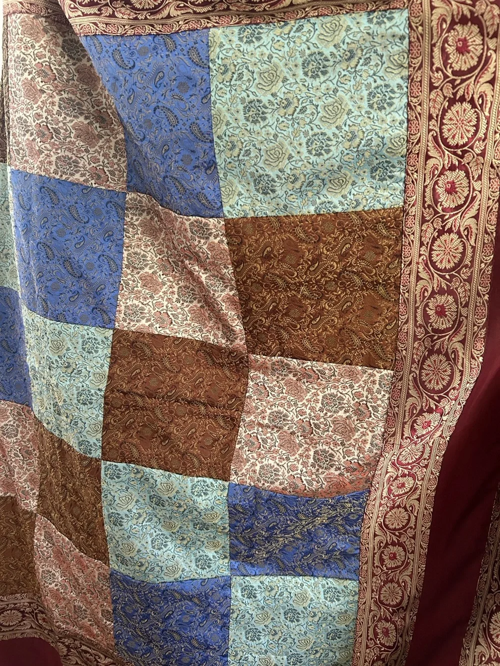 Vintage New Stock Al Jaber Gallery Dubai Patchwork Paisley Bed Coverlet 1990s